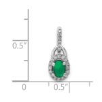 14k White Gold Diamond and Oval Cabochon Emerald Halo Pendant - Image 2