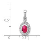 14k White Gold Diamond and Cabochon Ruby Halo Pendant - Image 2