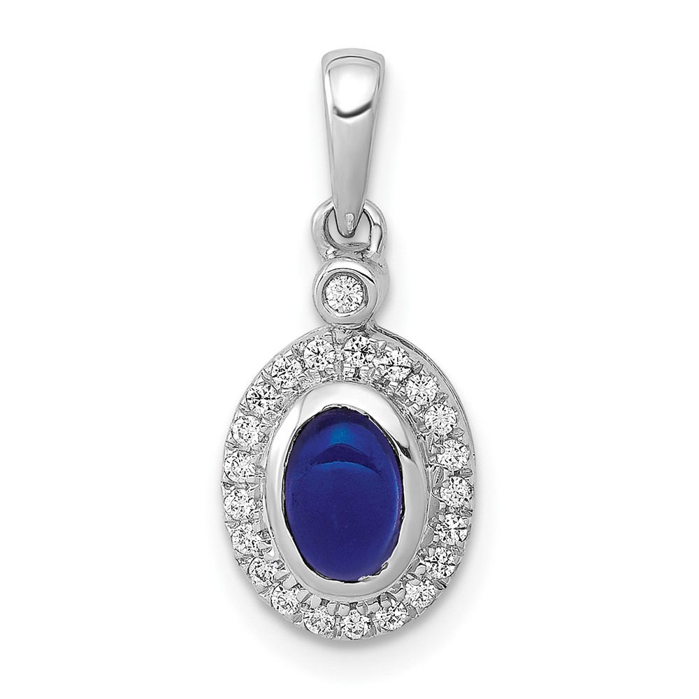 PM4036-SA-012-WA.jpg 14k White Gold Diamond and Cabochon Sapphire Halo Pendant - Image 1