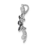 14k White Gold with Black Rhodium Diamond and Sapphire Three Flowers Chain Slide - Image 2