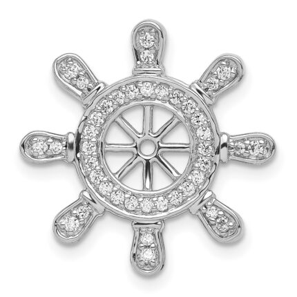 14k White Gold 1/4 carat Diamond Ship Wheel Pendant