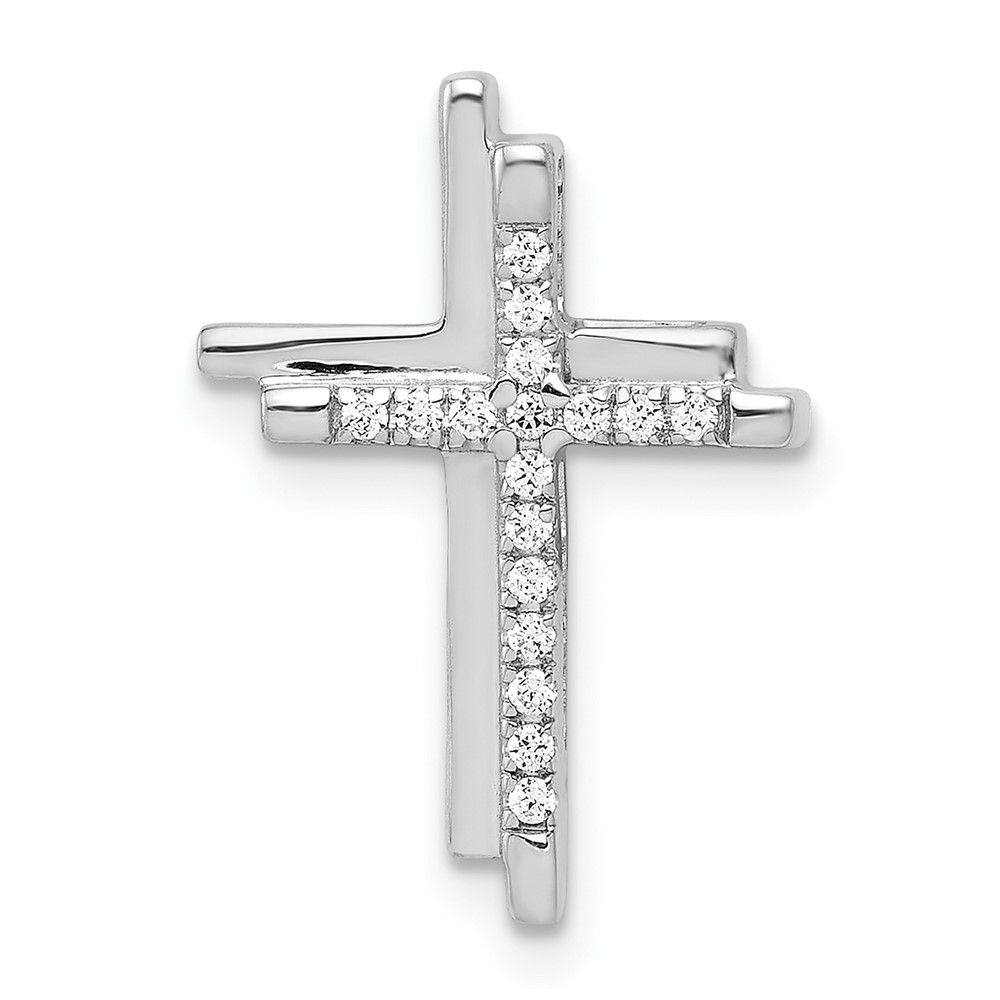 PM4060-009-WA.jpg 14k White Gold 1/10 carat Diamond Double Cross Chain Slide - Image 1