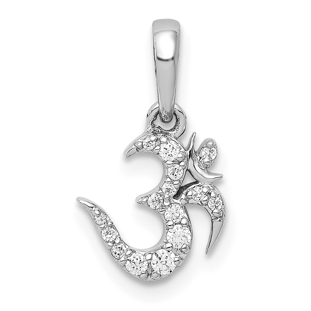 PM4093-010-WA.jpg 14k White Gold 1/10 carat Diamond Om Symbol Pendant - Image 1