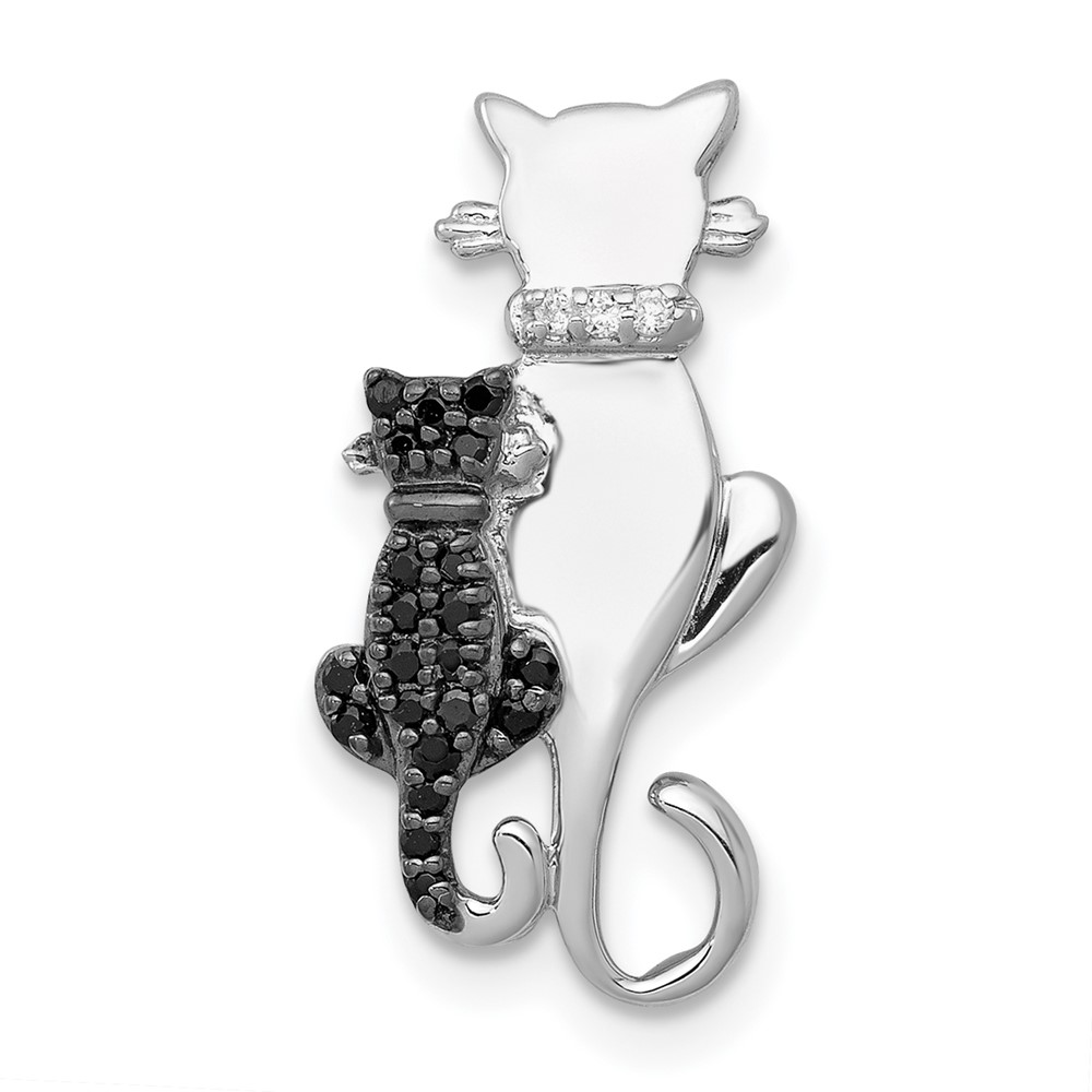 PM4114-BK-008-WA.jpg 14k White Gold Black and White Diamond Big and Little Cats Chain Slide - Image 1