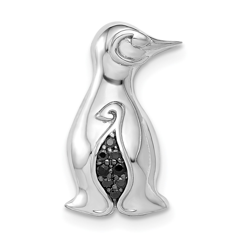 PM4121-BK-005-WA.jpg 14k White Gold Black Diamond Penguin Chain Slide - Image 1