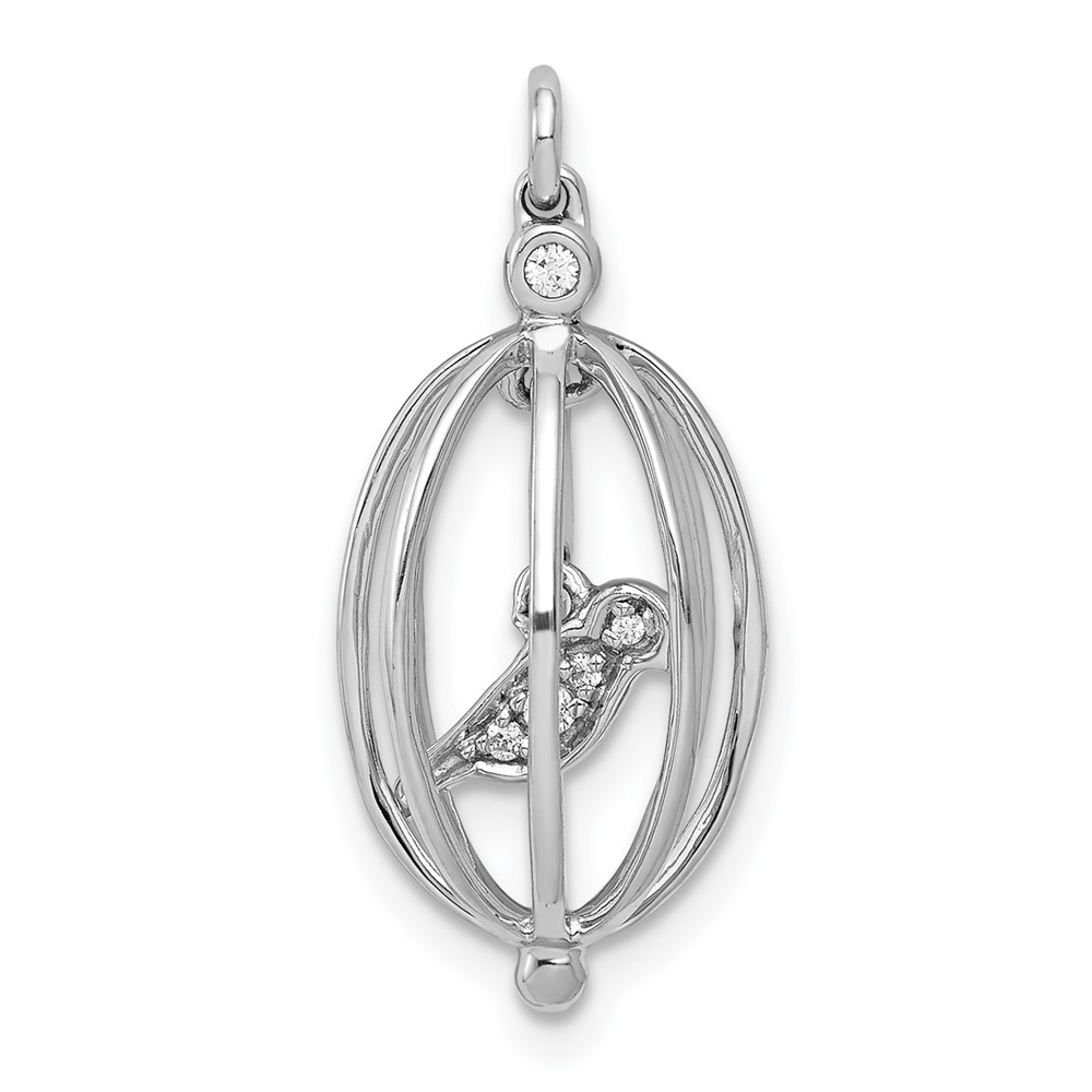 PM4131-003-WA.jpg 14k White Gold Diamond Bird in Cage Pendant - Image 1