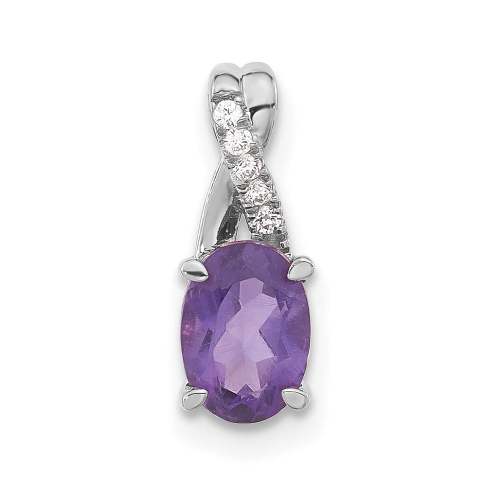PM4235-AM-003-WA.jpg 14k White Gold 7x5mm Oval Amethyst and Diamond Pendant - Image 1