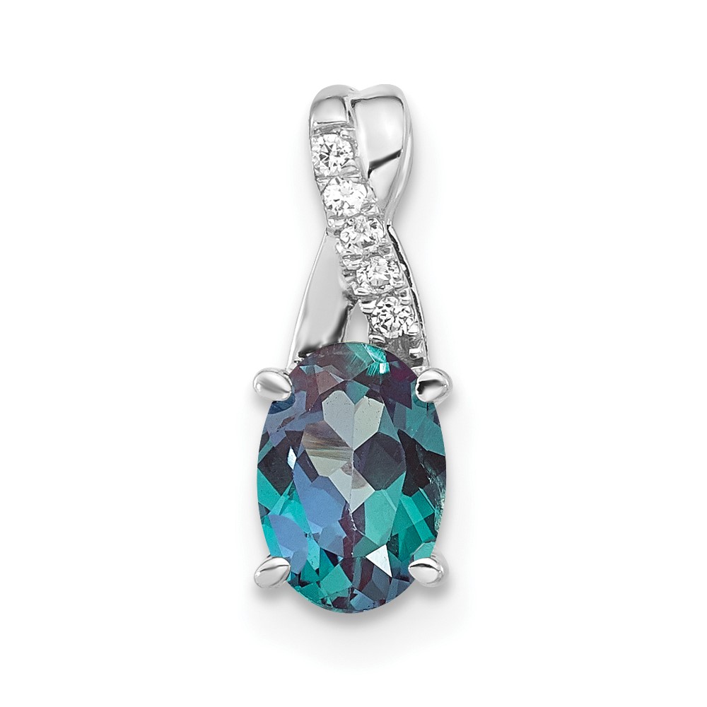 PM4235-CA-003-WA.jpg 14K White Gold 7x5 Oval June/Lab Created Alexandrite and Diamond Pendant - Image 1