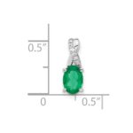14K White Gold 7x5 Oval May/Lab Created Emerald and Diamond Pendant - Image 2
