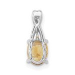 14k White Gold 7x5mm Oval Citrine and Diamond Pendant - Image 4