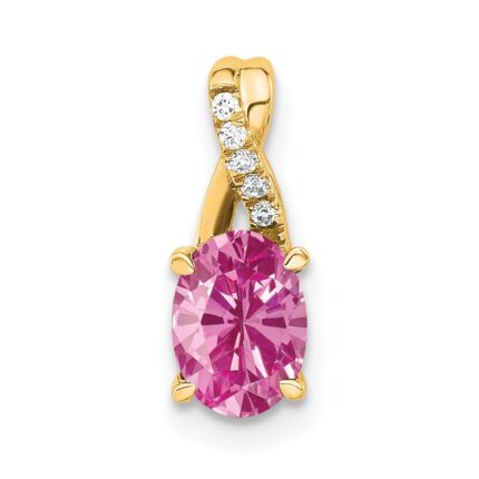 14k 7x5 Oval October/Lab Created Pink Sapphire and Diamond Pendant