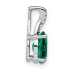 14k White Gold 7x5mm Oval Lab Created Emerald and Diamond Pendant - Image 2
