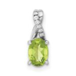 14k White Gold 7x5mm Oval Peridot and Diamond Pendant