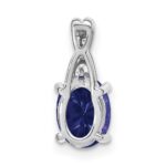 14k White Gold 7x5mm Oval Lab Created Sapphire and Diamond Pendant - Image 4