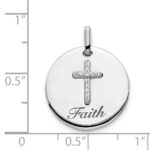 14k White Gold Diamond Cross FAITH Round Pendant - Image 4