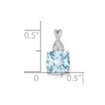 14k White Gold 7mm Cushion Checkerboard March/Aquamarine and Diamond Pendant - Image 2