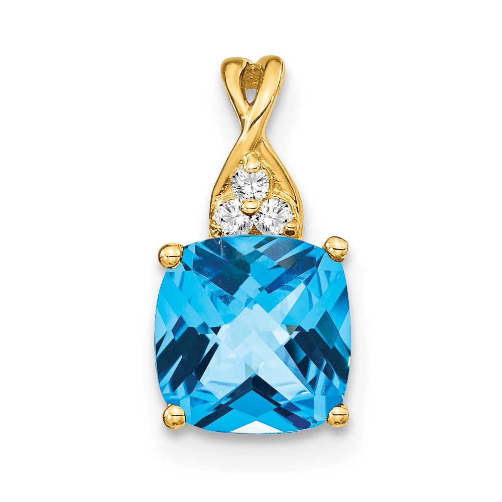 PM4393-BT-003-YA.jpg 14k 7mm Cushion Checkerboard December/Blue Topaz and Diamond Pendant - Image 1