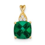 10k Checkerboard Created Emerald and Diamond Pendant