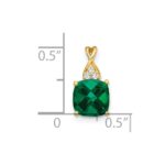 14k 7mm Cushion Checkerboard May/Lab Created Emerald and Diamond Pendant - Image 2