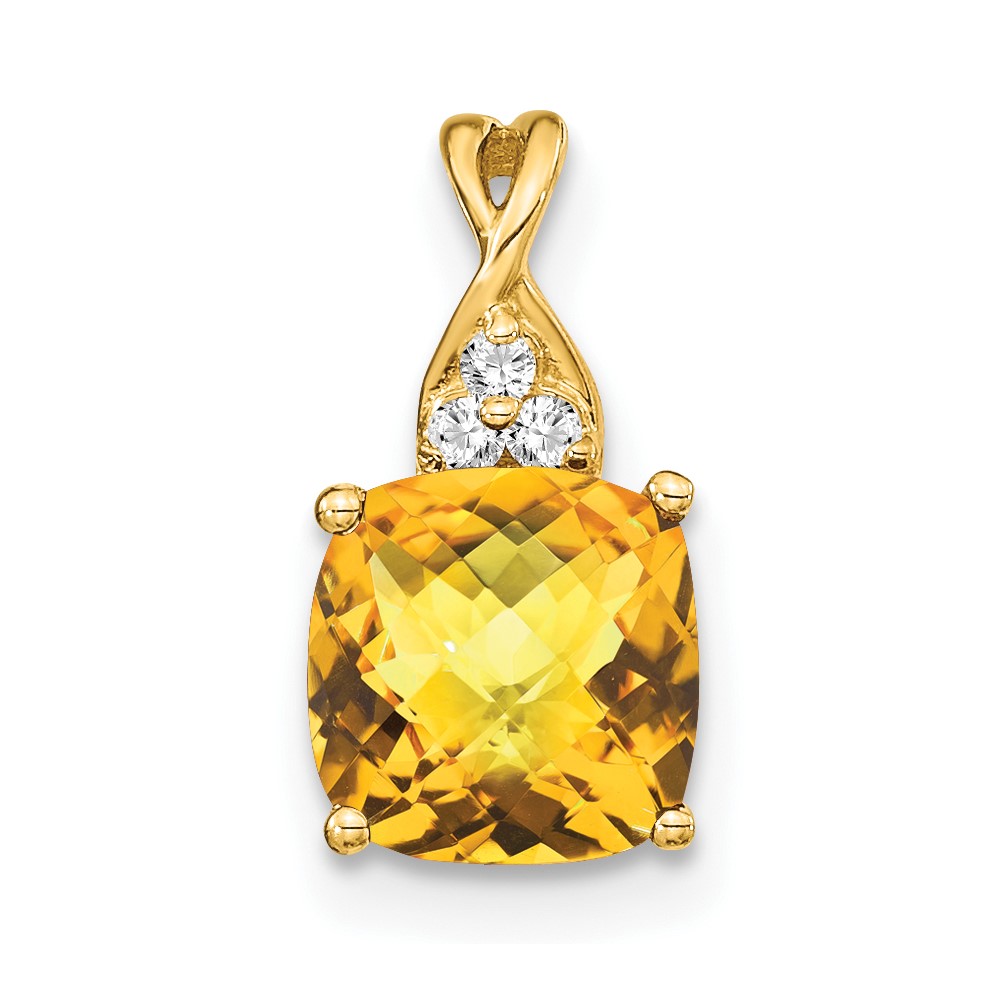 PM4393-CI-003-1YA.jpg 10k Checkerboard Citrine and Diamond Pendant - Image 1