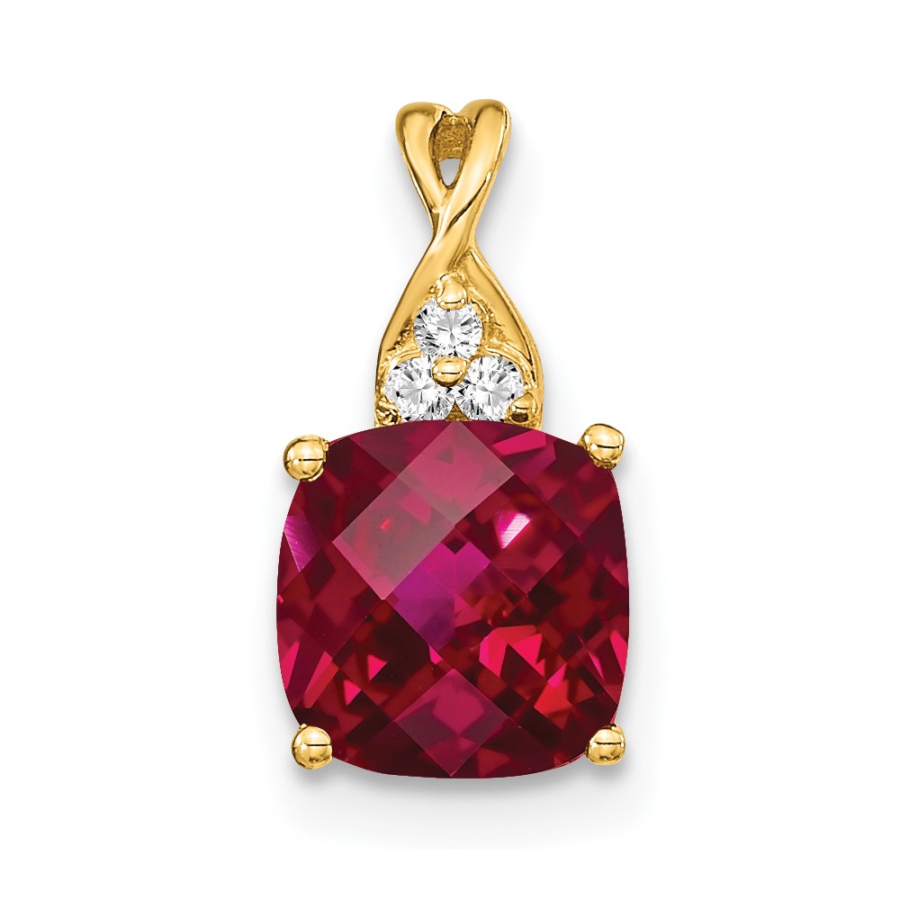 PM4393-CRU-003-1YA.jpg 10k Checkerboard Created Ruby and Diamond Pendant - Image 1