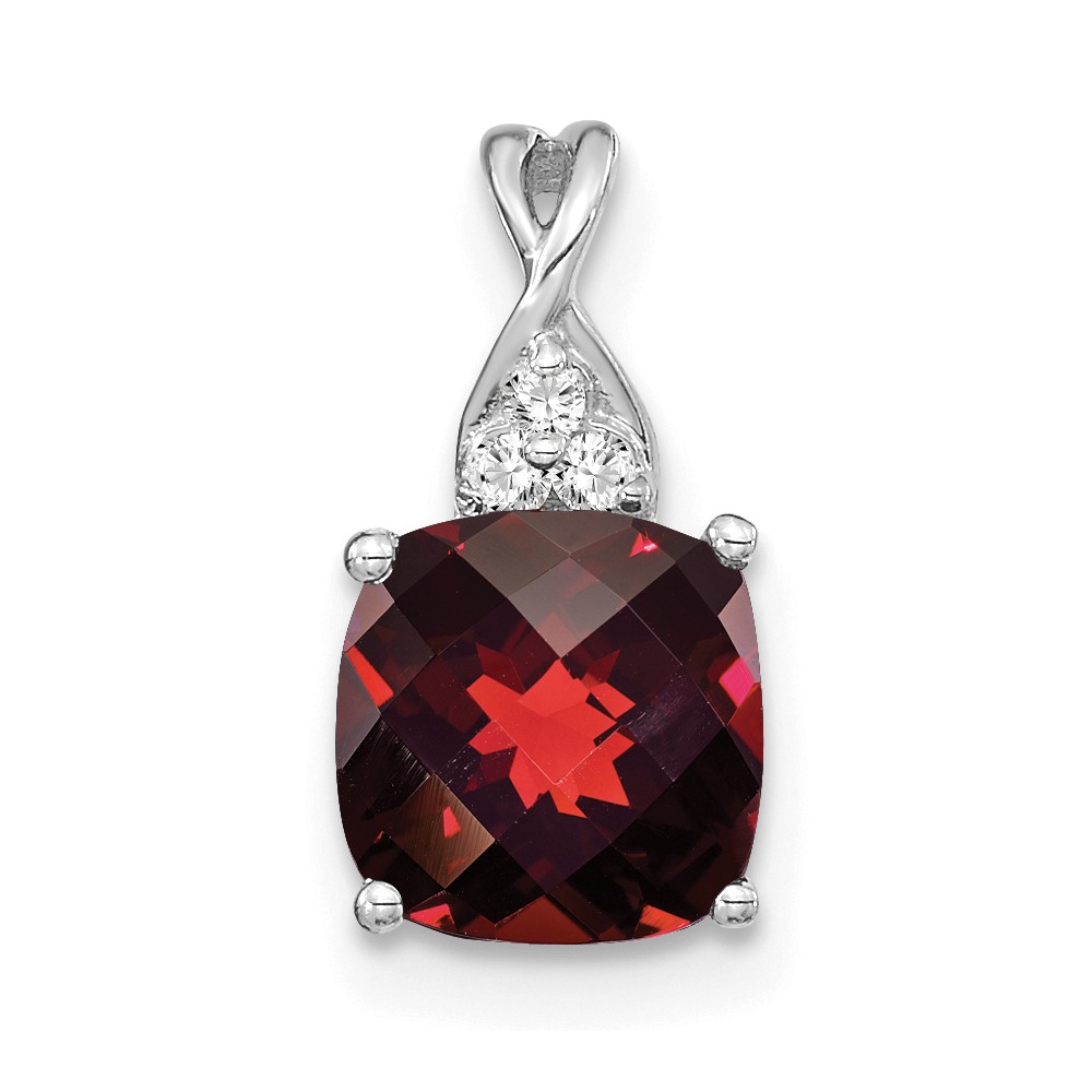 PM4393-GA-003-WA.jpg 14k White Gold 7mm Cushion Checkerboard January/Garnet and Diamond Pendant - Image 1
