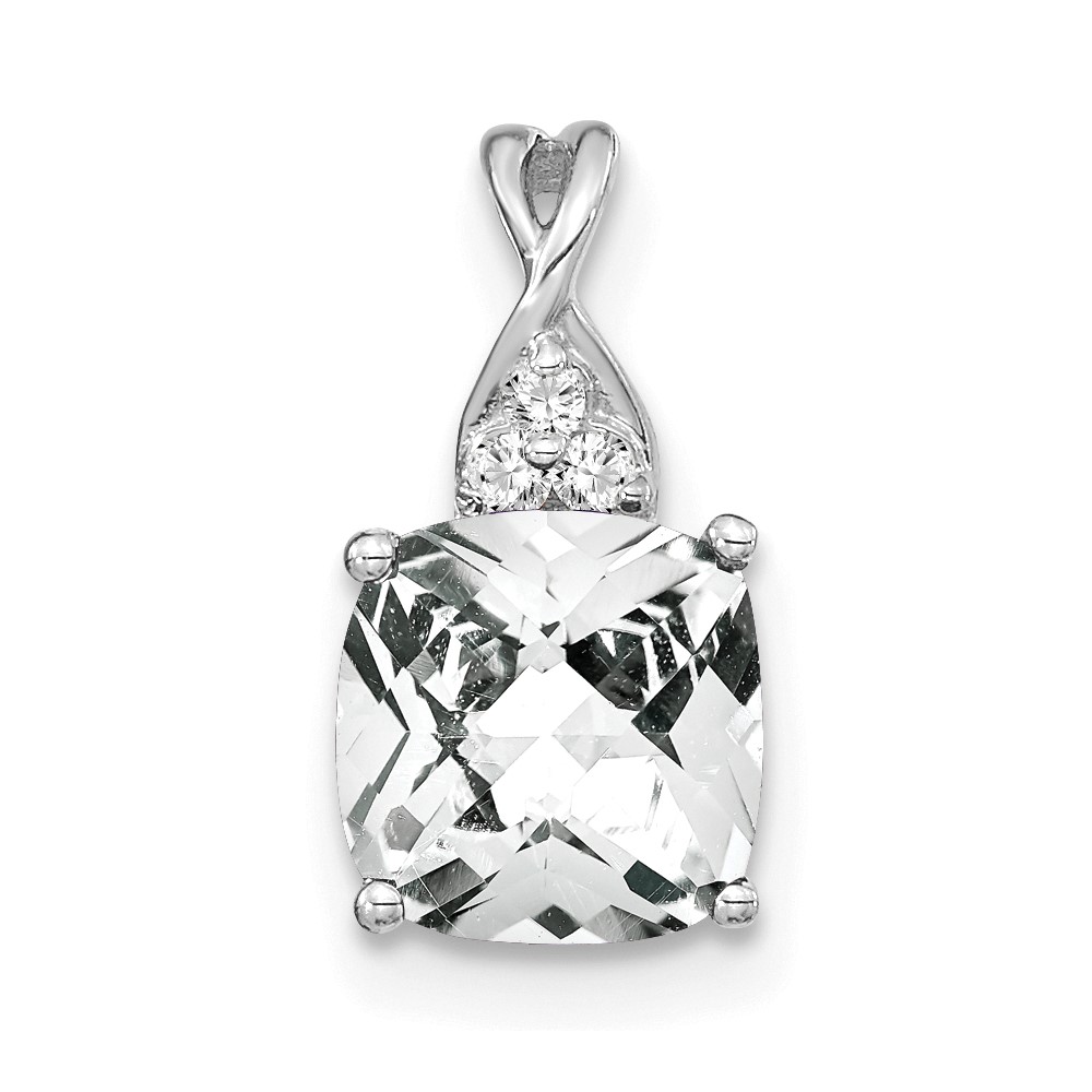 PM4393-WT-003-WA.jpg 14k White Gold 7mm Cushion Checkerboard April/White Topaz and Diamond Pendant - Image 1