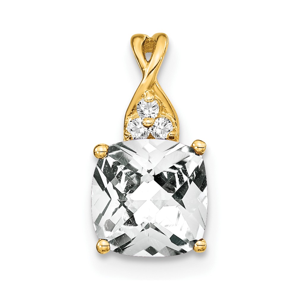 PM4393-WT-003-YA.jpg 14k 7mm Cushion Checkerboard April/White Topaz and Diamond Pendant - Image 1