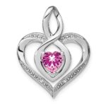 Sterling Silver Rhod-plated Created Pink Sapphire/Diamond Pendant