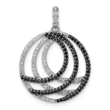 14k White Gold 3/8 carat White and Black Diamond Fancy Circle Chain Slide
