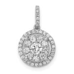 14k White Gold 1/2 carat Diamond Round Halo Cluster Pendant