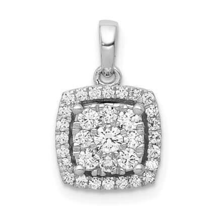 14k White Gold 1/2 carat Diamond Square Halo Cluster Pendant
