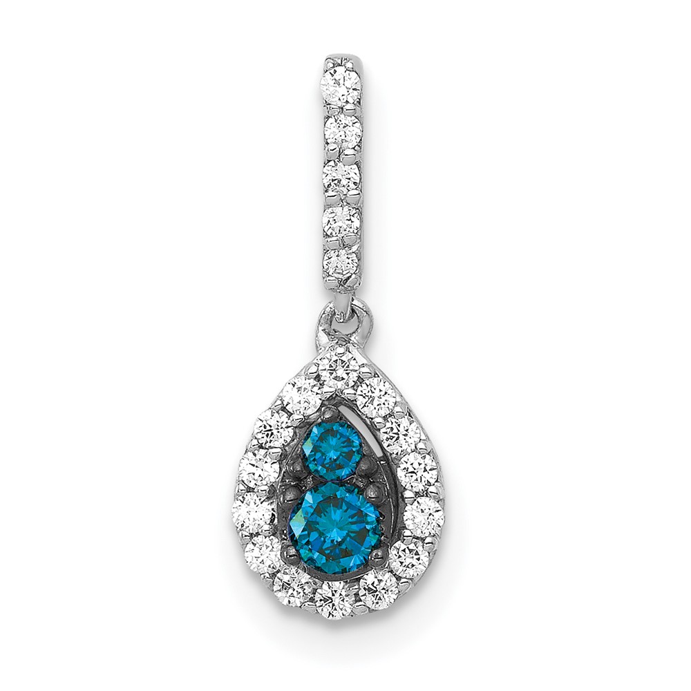 PM4765-BD-025-WA.jpg 14k White Gold 1/4 carat Blue and White Diamond Teardrop Halo Pendant - Image 1