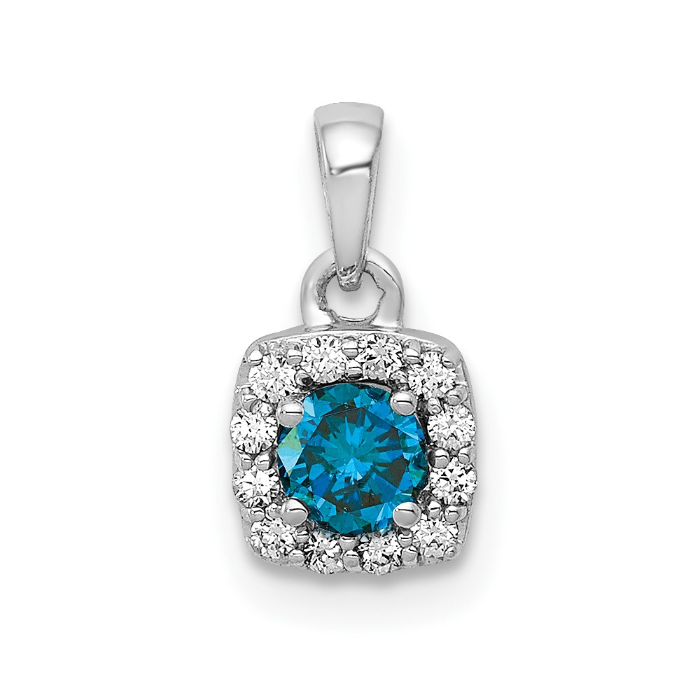 PM4770-BD-033-WA.jpg 14k White Gold 1/3 carat Blue and White Diamond Square Halo Pendant - Image 1