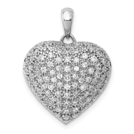 14k White Gold 1 carat Pave Diamond Fancy Heart Pendant