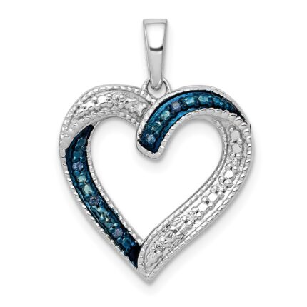 14k White Gold with Black Rhodium 1/20 carat Blue and White Diamond Heart Pendant