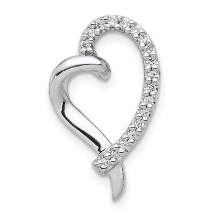 14k White Gold 1/10 carat Diamond Curved Heart Chain Slide