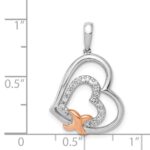 14k White and Rose Gold 1/15 carat Diamond Two Hearts and X Pendant - Image 4