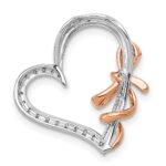 14k White and Rose Gold Diamond Polished Heart with Bow Chain Slide - Image 3