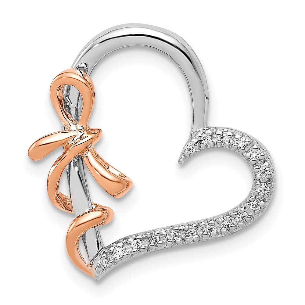 PM4898-005-WRA.jpg 14k White and Rose Gold Diamond Polished Heart with Bow Chain Slide - Image 1