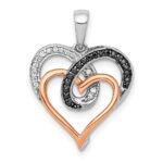 14k White and Rose Gold with Black Rhodium White and Black Diamond Hearts Pendant