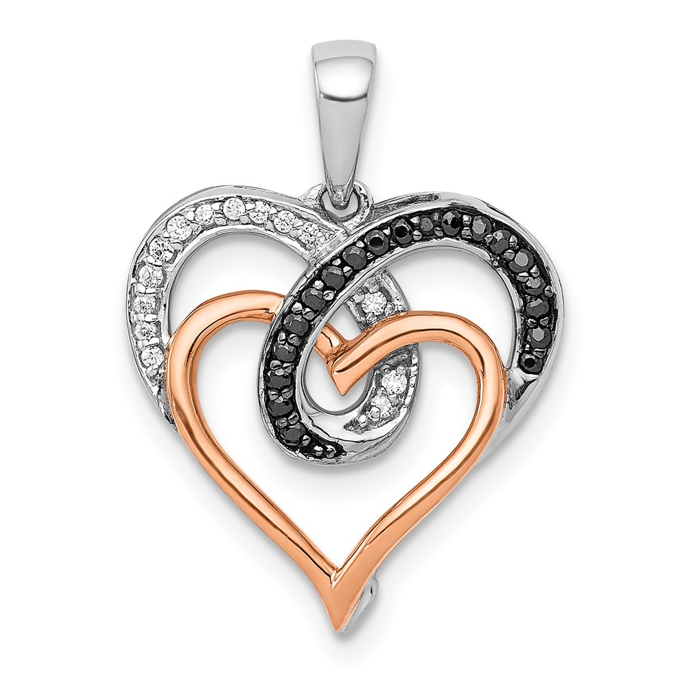 PM4900-010-WRA.jpg 14k White and Rose Gold with Black Rhodium White and Black Diamond Hearts Pendant - Image 1