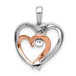 14k White and Rose Gold 1/20 carat Diamond Double Heart Pendant - Image 3