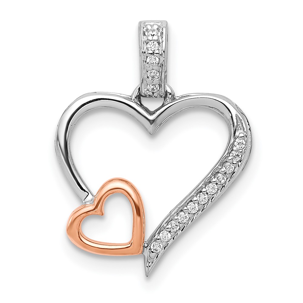 PM4905-005-WRA.jpg 14k White and Rose Gold 1/20 carat Diamond Double Hearts Pendant - Image 1