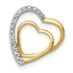 14k and White Rhodium .01 carat Diamond Double Heart Chain Slide