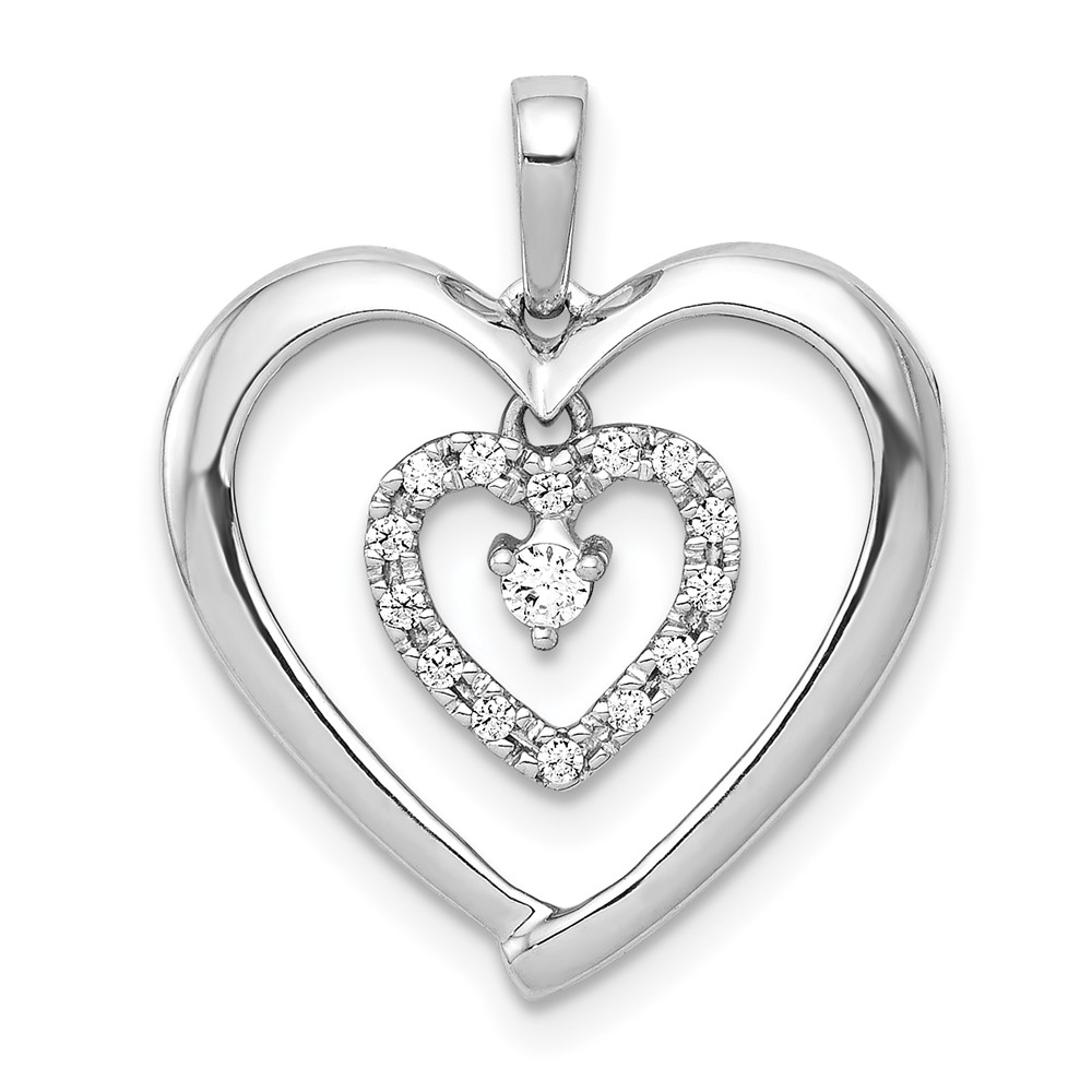 PM4918-010-WA.jpg 14k White Gold 1/10 carat Diamond Heart Dangle Pendant - Image 1
