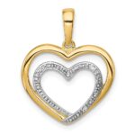 14k and White Rhodium .01 carat Diamond Double Heart Pendant