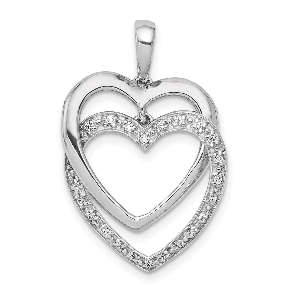 PM4923-010-WA.jpg 14k White Gold 1/10 carat Diamond Entwined Hearts Pendant - Image 1
