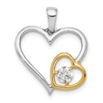 14k Two Tone 1/5 carat Lab Grown Diamond VS/SI+ G+ Complete Double Heart Pendant