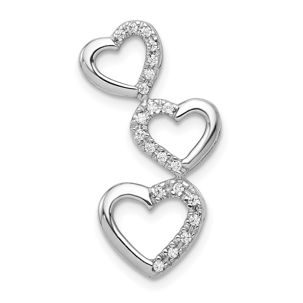 PM4931-010-WA.jpg 14k White Gold 1/10 carat Diamond Triple Heart Chain Slide - Image 1